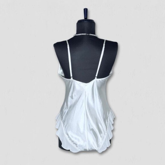 Secret Treasures Bodysuit Embroidered Ruffle Satin White Size Medium - Picture 2 of 11